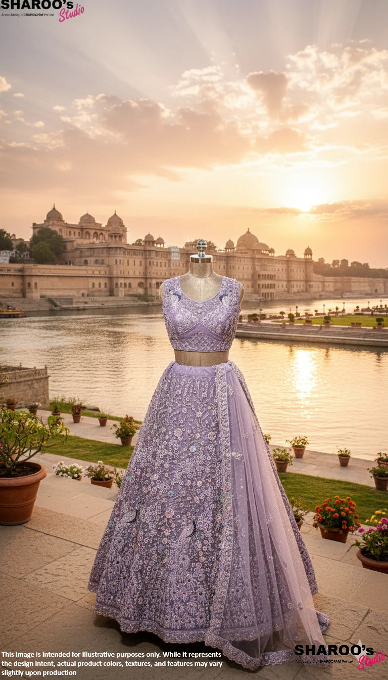Lavender Designer Lehenga with Double Dupatta