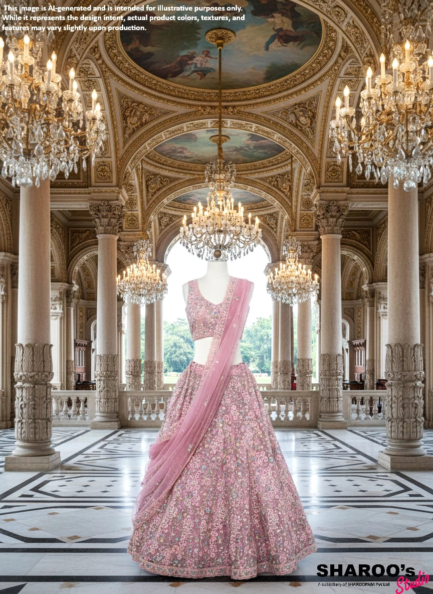 Blush Pink Embroidery Designer Lehenga