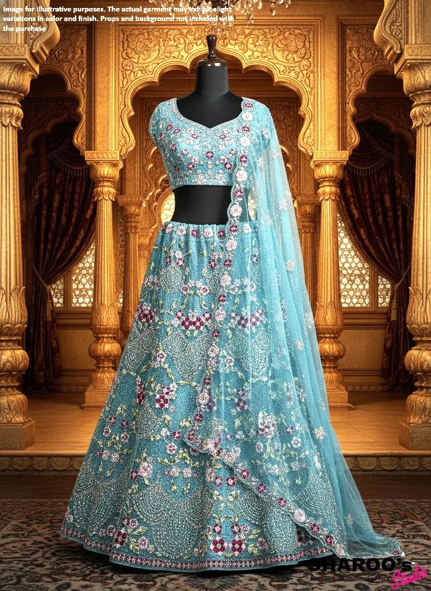 Teal Blue Designer Lehenga Set