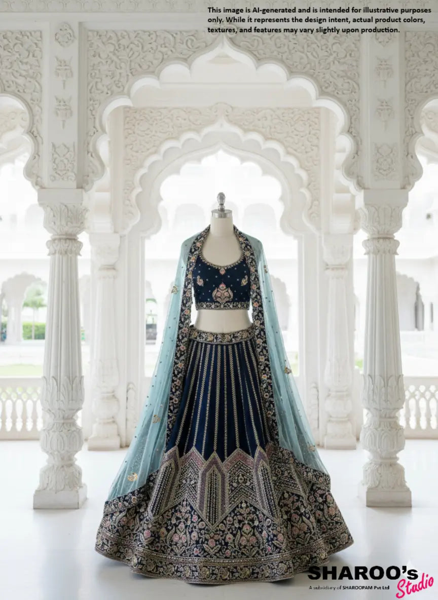 Navy Blue Embroidered designer Lehenga Set