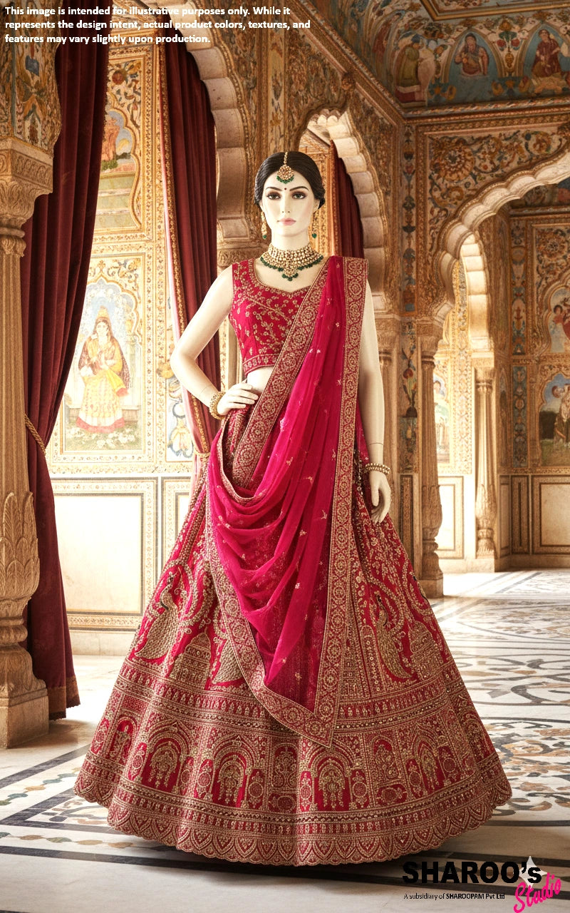 Royal Red (Pink Red) Silk Embroidered Lehenga