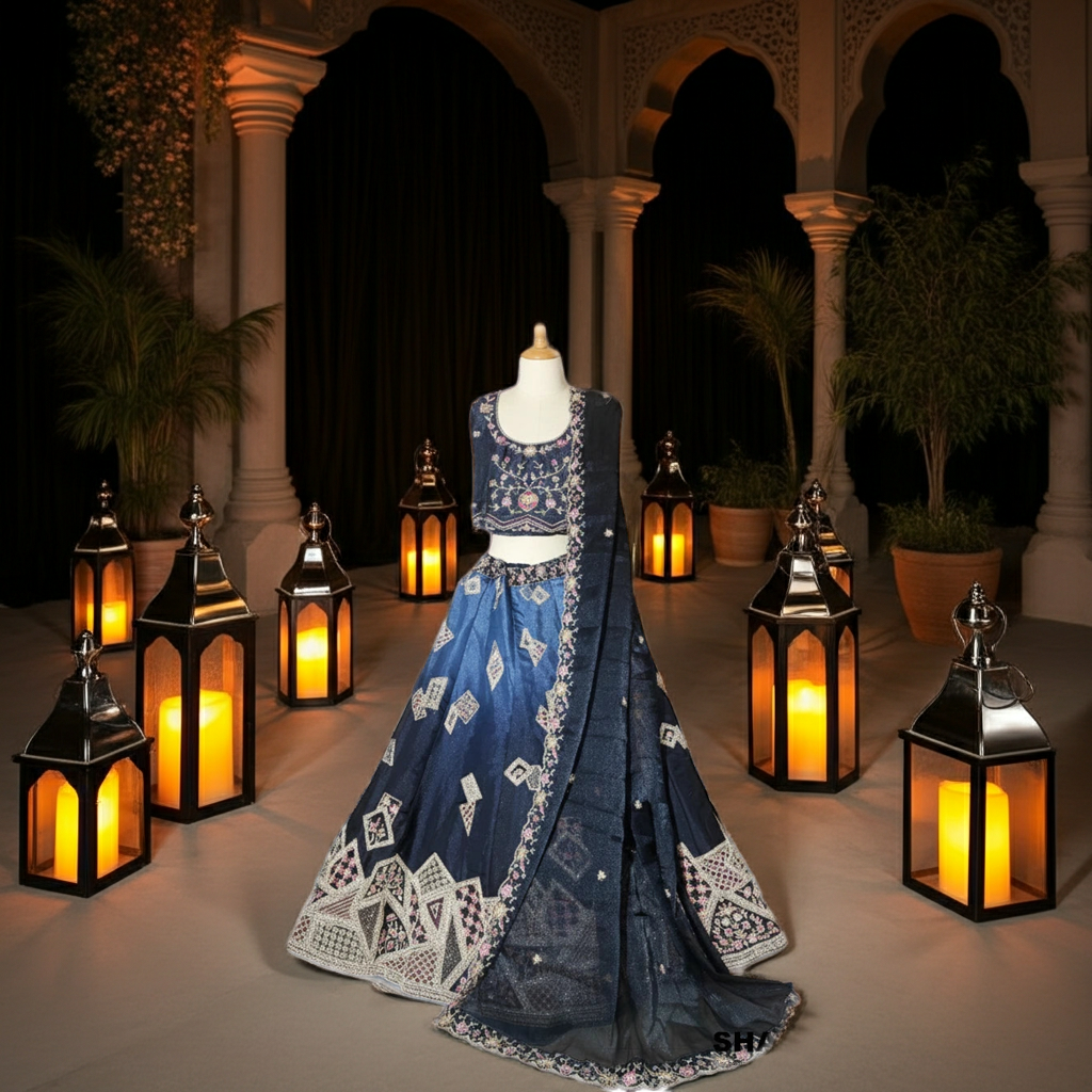 Black double-shade Designer Lehenga (Semi Stitched)